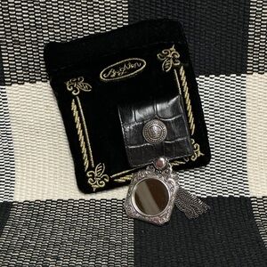 Brighton great shape black croc leather slide silvr tassel compact hidden mirror